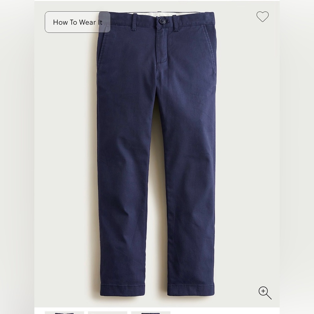 J. Crew Boys Crewcuts Straight Fit Stretch Chino Navy Pants, Sz 7 NEW
